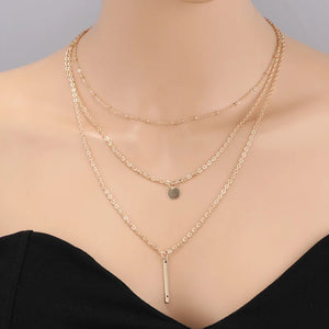 New Women Fashion Gold Color 3 Layers Chain Necklace