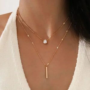 Hot Sale Rhinestone Water Drop Long Strip Double Layer Pendant Necklace Female Ins Wind Net Red Versatile Necklace Jewelry